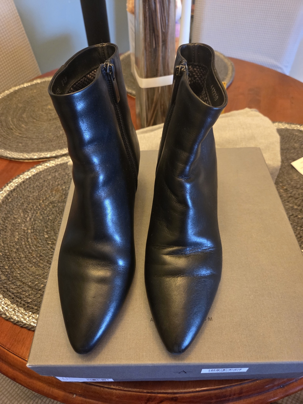 Aquatalia Black Leather Pointed Toe Ankle Booties